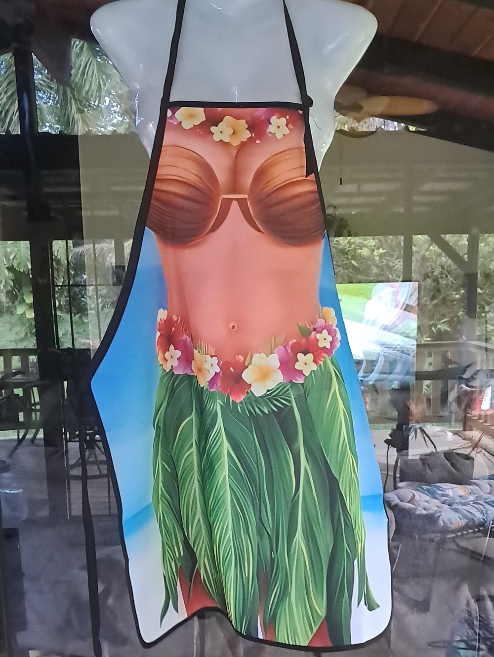 Novelty Hula Girl Print Women's Apron - Tropical Blue
